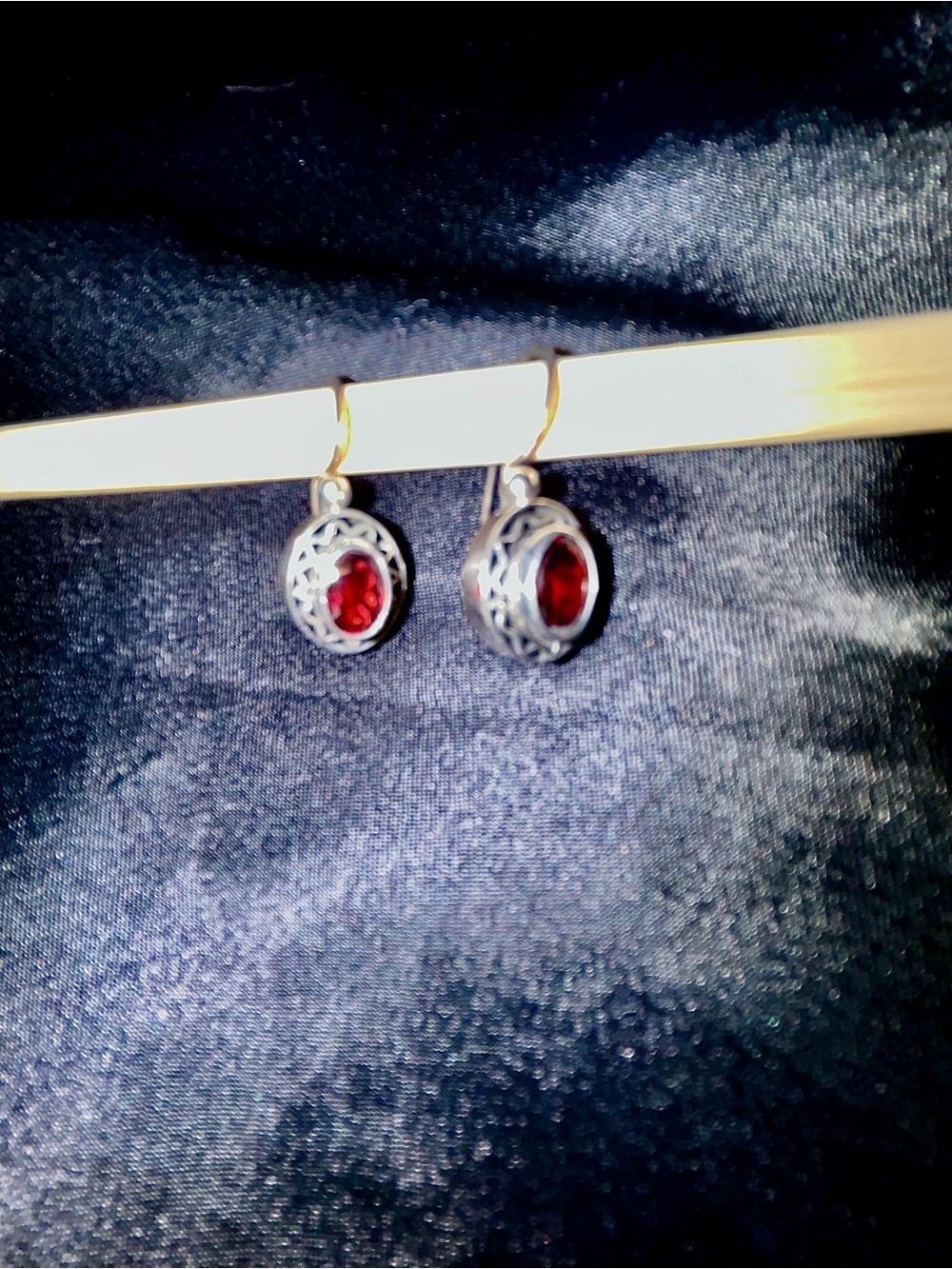 Genuine Garnet and Sterling Silver Drop Earrings